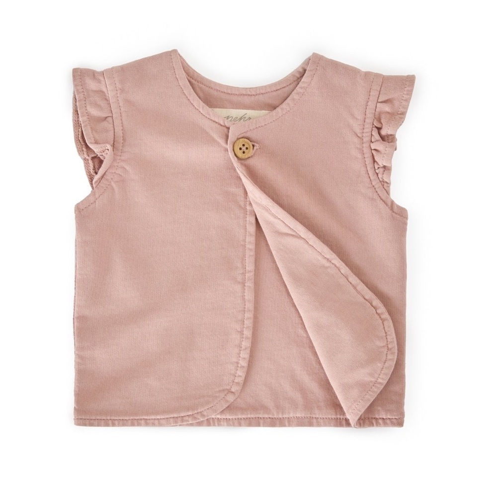 Pehr Organic Cotton French Terry Ruffle Vest in Soft Peony